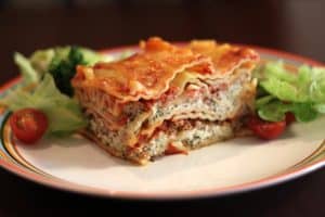 Lasagna_with_salad,_May_2011