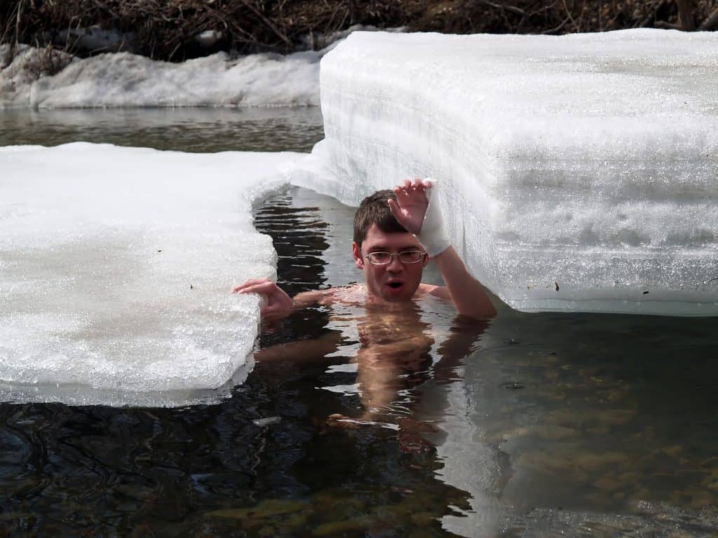 Man in icy water