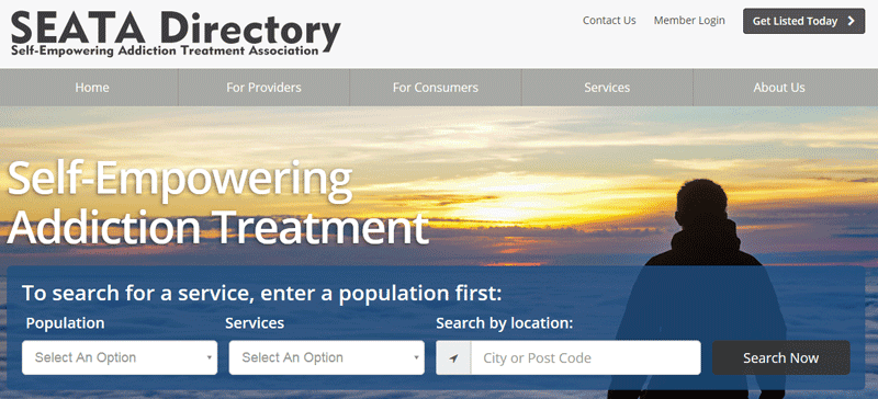 Screenshot of SEATA Directory website for Harm Reduction Providers