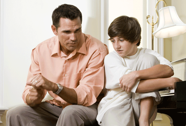 Dad talking to son about marijuana