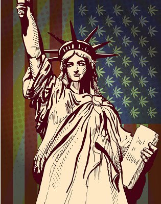 image of statue of liberty with marijuana print tapestry