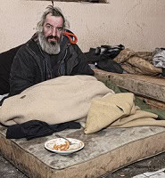 poor homeless man suffering from addiction to conceptualize the need for housing first