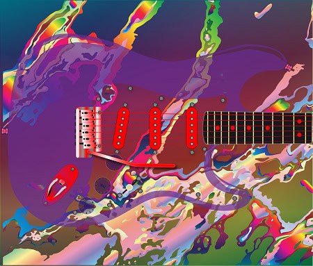 image of a psychedelic guitar to symbolize tom petty and his use of substances