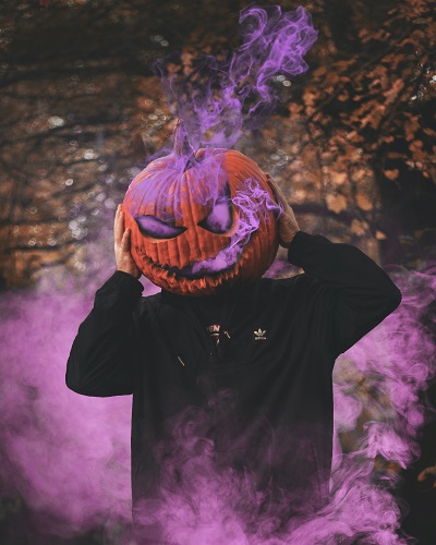 image of a guy with a jack-o-lantern head to symbolize the start of the holiday season