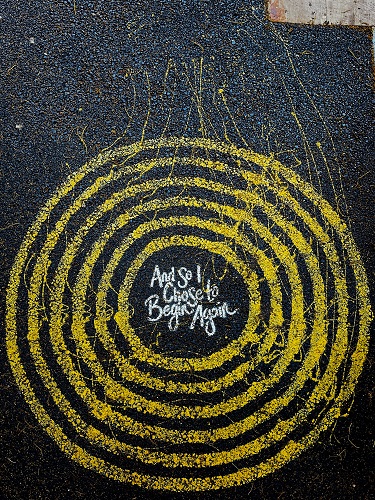 image of a bullseye target drawn in chalk that symbolizes a fresh start in the new year